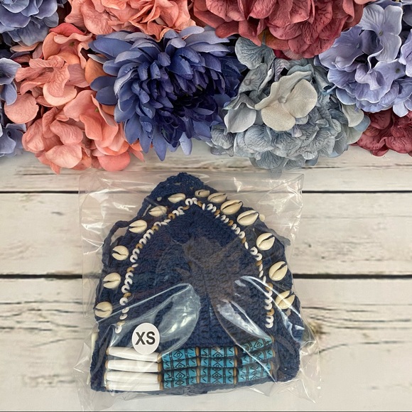 Boho Handmade Blue Shell Crochet Bikini with Beads - Picture 15 of 16